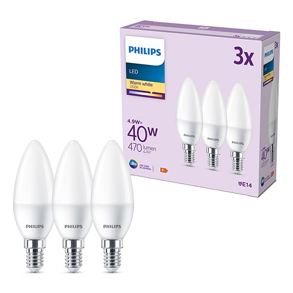 Signify Philips LED lamp E14 | Kaars B35 | Mat | 2700K | 4.9W (40W) 3 stuks  LPH03028 - 1