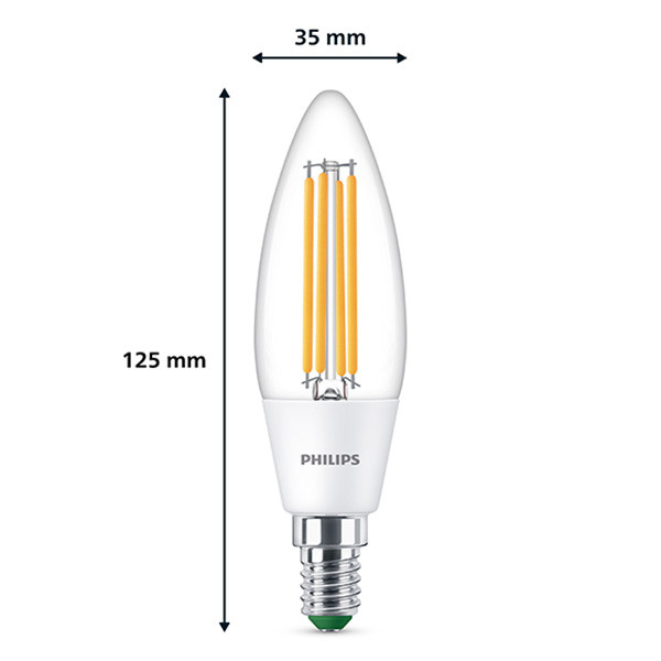 Signify Philips LED lamp E14 | Kaars B35 | Ultra Efficient | Filament | Helder | 3000K | 2.3W (40W)  LPH02899 - 2