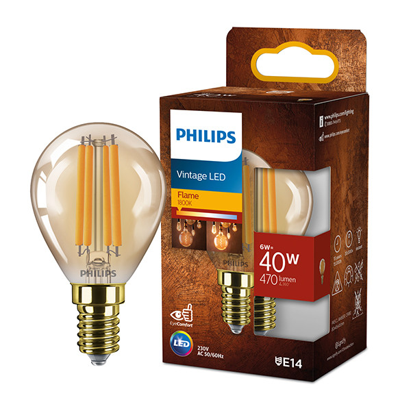 Signify Philips LED lamp E14 | Kogel P45 | Filament | Goud | 1800K | 6W (40W)  LPH03324 - 1