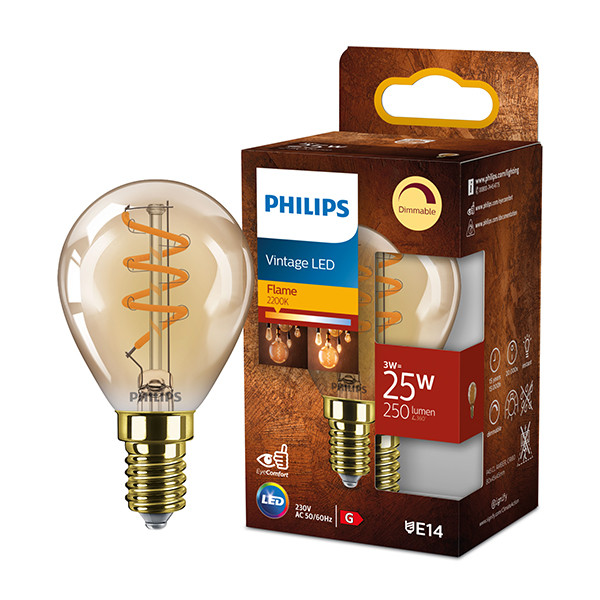 Signify Philips LED lamp E14 | Kogel P45 | Filament | Goud | 1800K | Dimbaar | 3W (25W)  LPH03312 - 1
