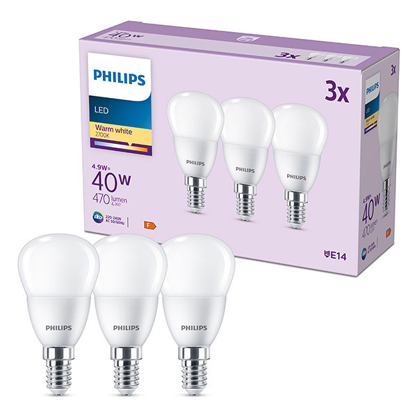 Signify Philips LED lamp E14 | Kogel P45 | Mat | 2700K | 2.2W (25W) 3 stuks  LPH03025 - 1