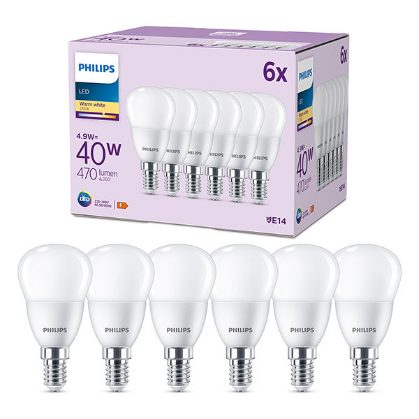 Signify Philips LED lamp E14 | Kogel P45 | Mat | 2700K | 2.2W (25W) 6 stuks  LPH03026 - 1