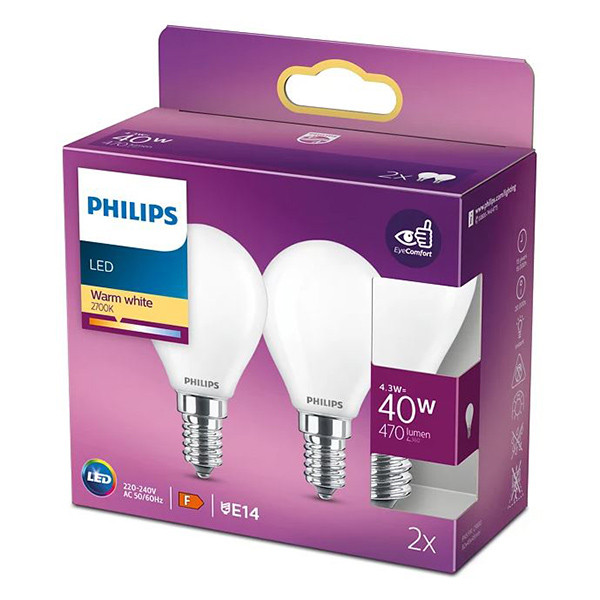 Signify Philips LED lamp E14 | Kogel P45 | Mat | 2700K | 4.3W (40W) 2 stuks  LPH02393 - 1