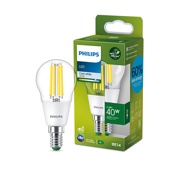 Signify Philips LED lamp E14 | Kogel P45 | Ultra Efficient | Filament | Helder | 4000K | 2.3W (40W)  LPH03346 - 1