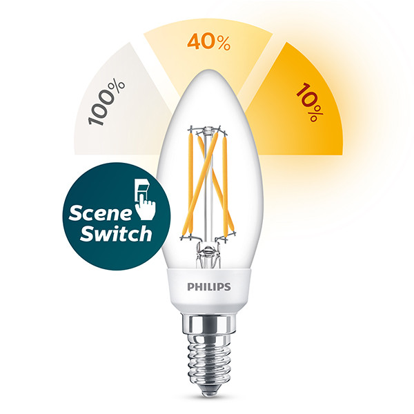 St residu Beschikbaar Philips LED lamp E14 | SceneSwitch | Kaars B35 | Filament | 2200-2500-2700K  | 5W (40W) Signify 123led.nl