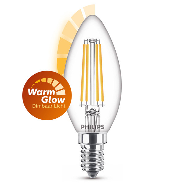 streep Prestatie ontsnapping uit de gevangenis Philips LED lamp E14 | WarmGlow | Kaars B35 | Filament | 2200-2700K | 3.4W  (40W) Signify 123led.nl