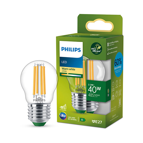 Signify Philips LED lamp E27 | Kogel P45 | Ultra Efficient | Filament | Helder | 2700K | 2.3W (40W)  LPH03336 - 1