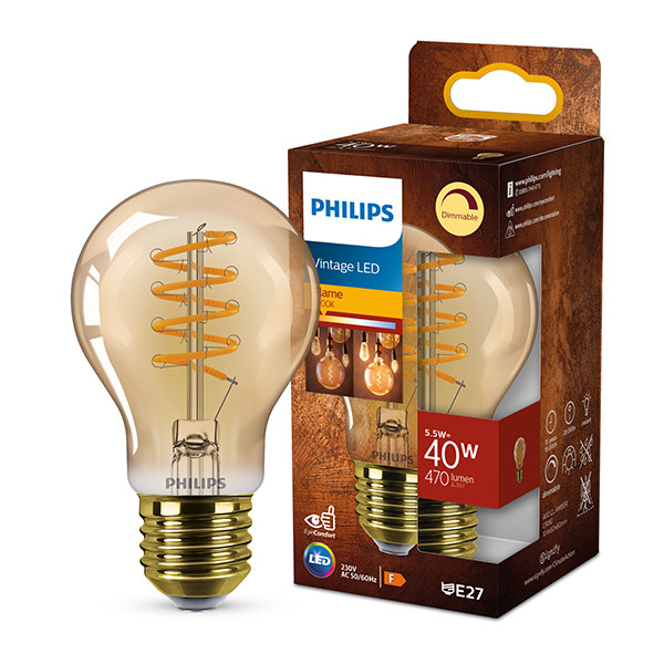 Signify Philips LED lamp E27 | Peer A60 | Filament | Goud | 2200K | Dimbaar | 5.5W (40W)  LPH03294 - 1