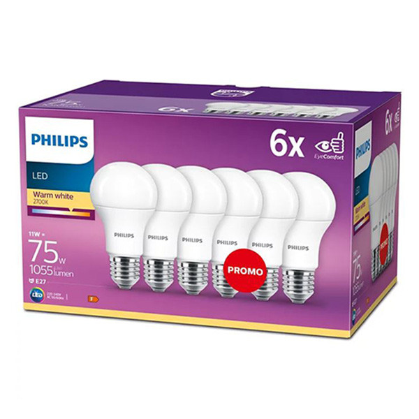 Signify Philips LED lamp E27 | Peer A60 | Mat | 2700K | 11W (75W) | 6 stuks  LPH03082 - 1