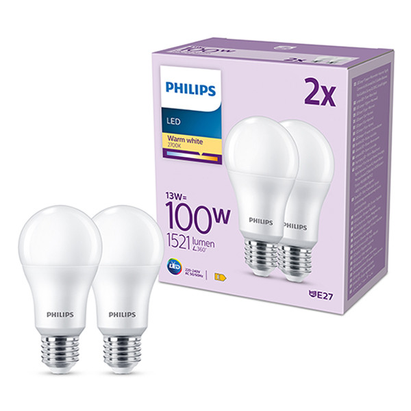 Signify Philips LED lamp E27 | Peer A60 | Mat | 2700K | 13W (100W) | 2 stuks  LPH03016 - 1