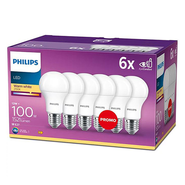 Signify Philips LED lamp E27 | Peer A60 | Mat | 2700K | 13W (100W) | 6 stuks  LPH03083 - 1