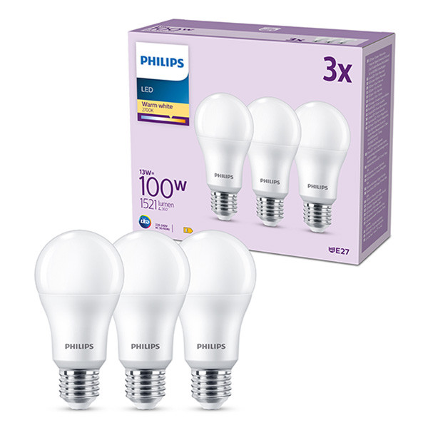 vod rotatie Investeren Philips LED lamp E27 | Peer A60 | Mat | 2700K | 13W (100W) 3 stuks Signify  123led.nl