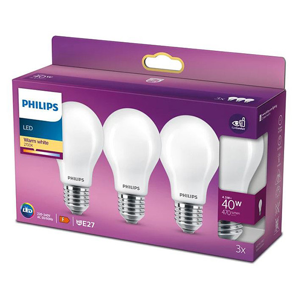 Signify Philips LED lamp E27 | Peer A60 | Mat | 2700K | 4.5W (40W) | 3 stuks  LPH02302 - 1