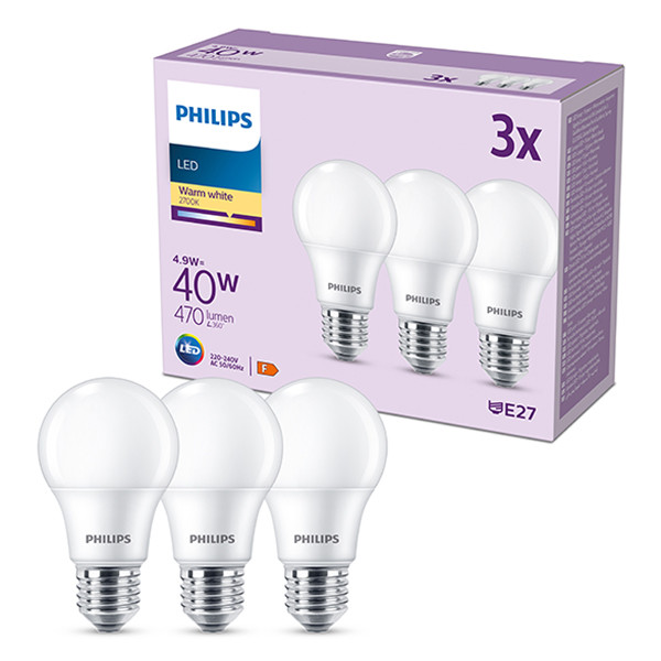 Signify Philips LED lamp E27 | Peer A60 | Mat | 2700K | 4.9W (40W) | 3 stuks  LPH03008 - 1