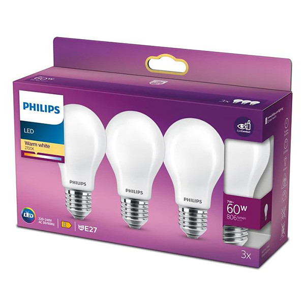 Signify Philips LED lamp E27 | Peer A60 | Mat | 2700K | 7W (60W) | 3 stuks  LPH02303 - 1