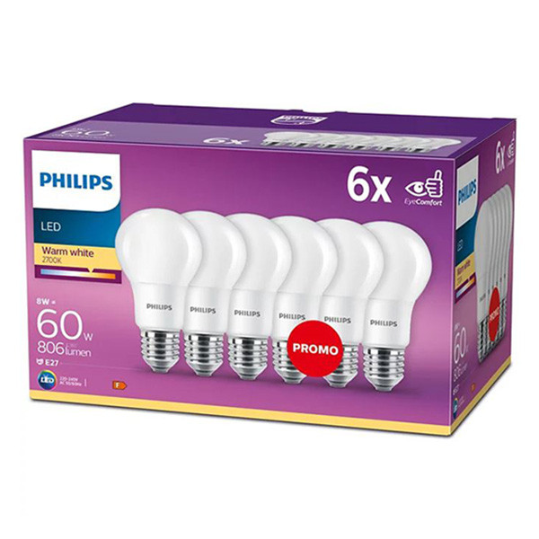 Signify Philips LED lamp E27 | Peer A60 | Mat | 2700K | 8W (60W) | 6 stuks  LPH03081 - 1