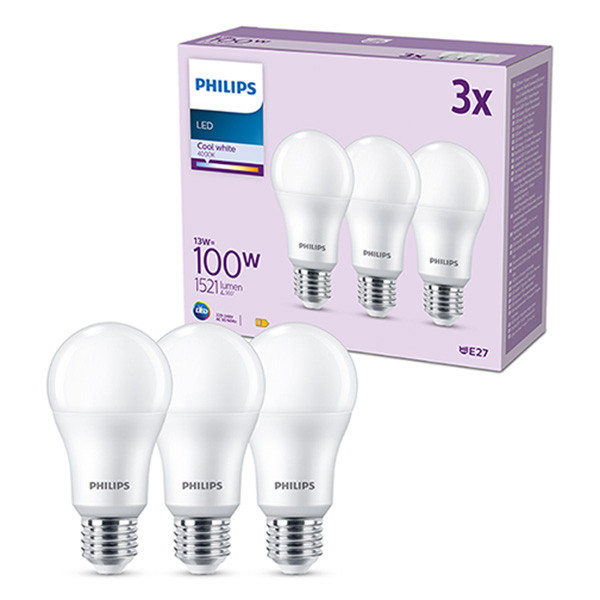 Signify Philips LED lamp E27 | Peer A60 | Mat | 4000K | 13W (100W) | 3 stuks  LPH03020 - 1