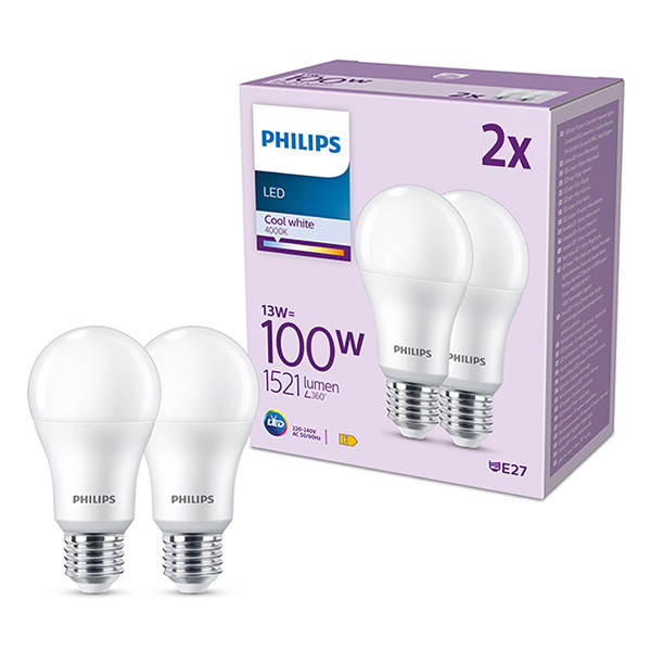 Signify Philips LED lamp E27 | Peer A60 | Mat | 4000K | 13W (100W) 2|  stuks  LPH03019 - 1