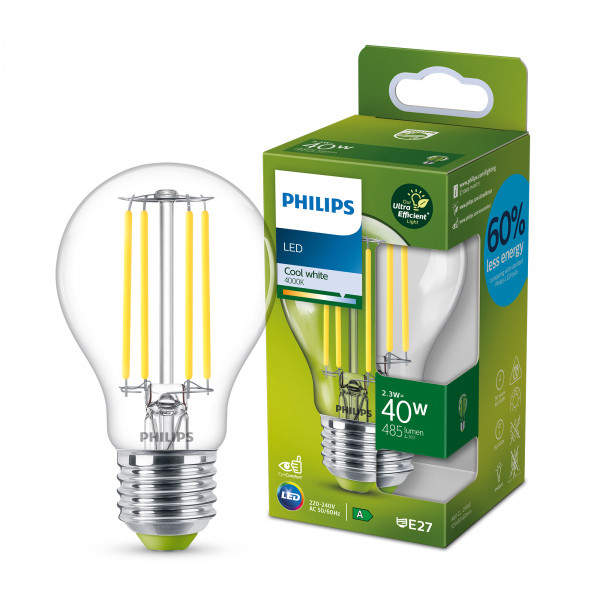 Signify Philips LED lamp E27 | Peer A60 | Ultra Efficient  | Filament | 4000K | 2.3W (40W)  LPH02571 - 1