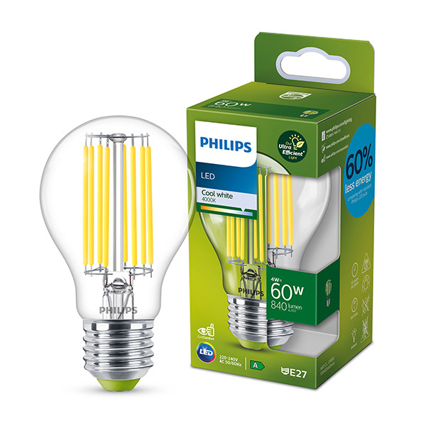 Signify Philips LED lamp E27 | Peer A60 | Ultra Efficient | Filament | Helder | 4000K | 4W (60W)  LPH03316 - 1