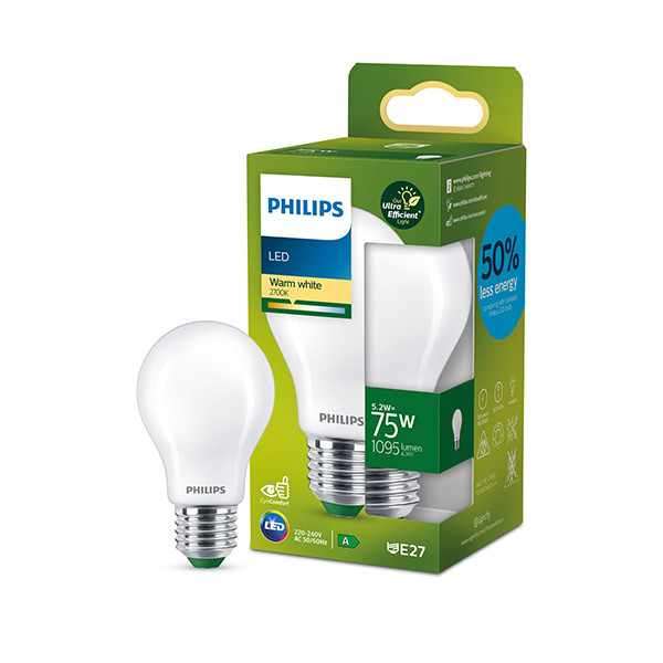 Signify Philips LED lamp E27 | Peer A60 | Ultra Efficient | Mat | 2700K | 5.2W (75W)  LPH03302 - 1
