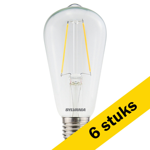 Sylvania Aanbieding: 6x Sylvania LED lamp E27 | Edison ST64 | Filament | 2700K | 4.5W (40W)  LSY00459 - 1