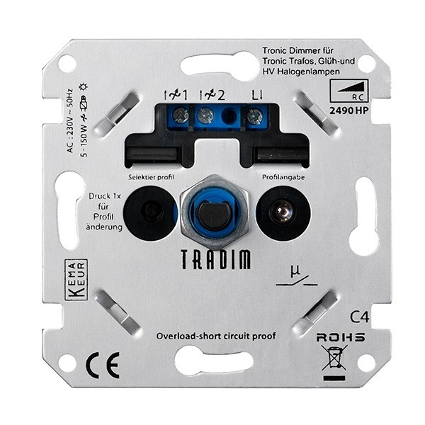 Tradim Led dimmer inbouw 5-150W |  Fase Afsnijding (RC) | Tradim 2490HP  LDR04004 - 