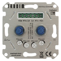 Tradim Led duo dimmer inbouw 2x 3-100W (Tradim, Fase Afsnijding, Hotelschakelaar functie)  LDR04034