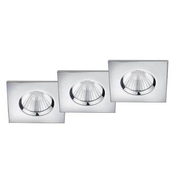 Trio Aanbieding: 3x Led inbouwspot | Vierkant | Zagros | Chroom | Dimbaar | Ø 72mm | IP65 | 5.5W  LTR00026 - 1