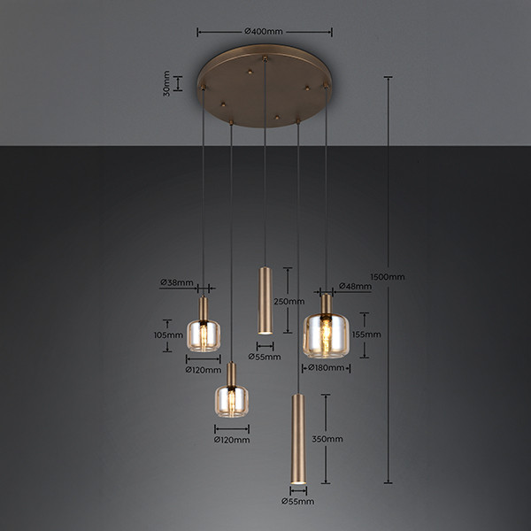 LED Hanglamp | Mataro 5 | Rond | Platinum Bruin | IP20 | Trio Lighting LTR00915 - 4