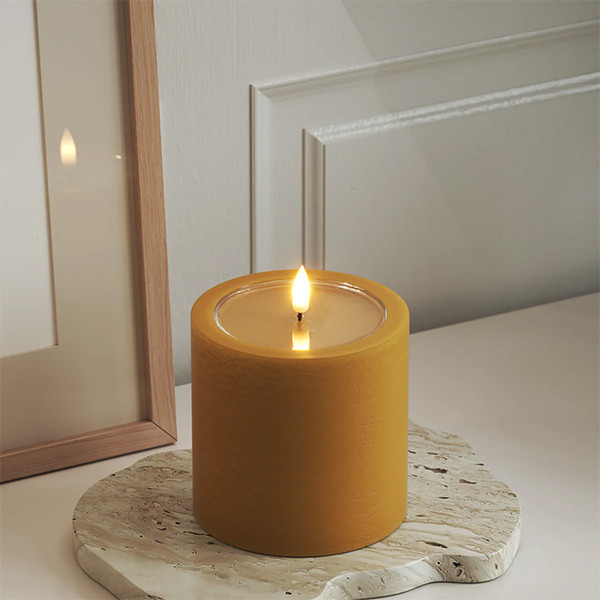 Led kaars 10 x 10 cm | Curry | 3D vlam | Unique Candles LDH00683 - 1
