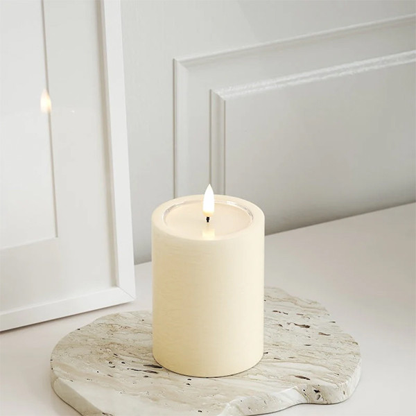 Led kaars 7,5 x 10 cm | Creme | 3D vlam | Unique Candles LDH00665 - 2