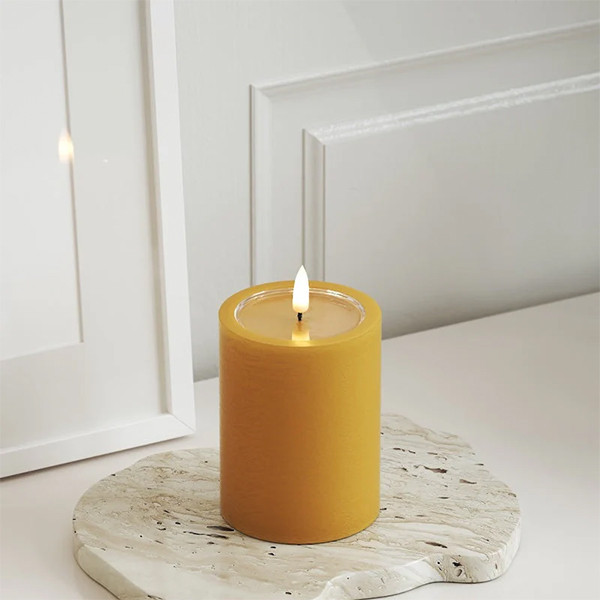 Led kaars 7,5 x 10 cm | Curry | 3D vlam | Unique Candles LDH00680 - 2
