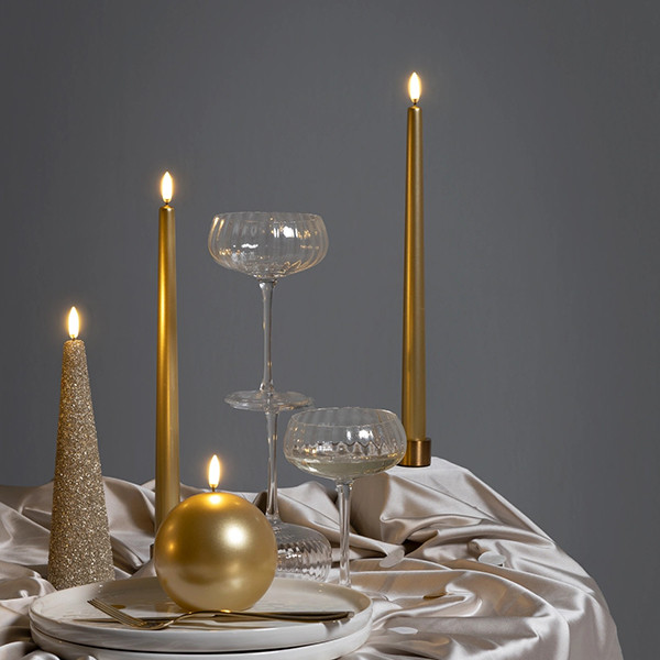 Uyuni LED Kegelkaars | Champagne | Glitter | 5,8 x 21,5 cm LUY00092 - 4