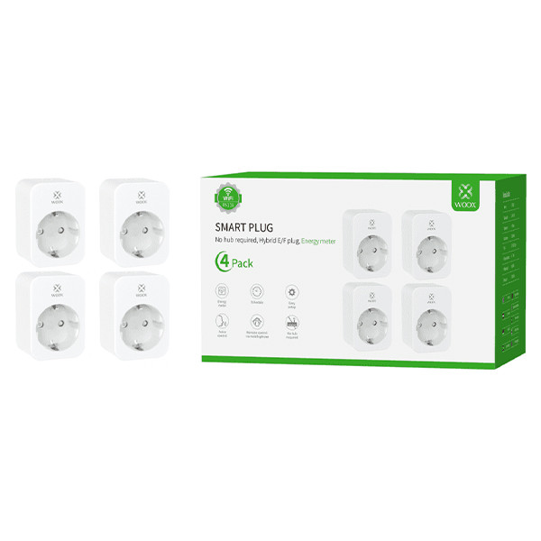 WOOX Smart plug | inclusief energiemeter | Max. 3680W | WiFi (Tuya) | IP20 | Wit (NL) | 4 stuks LWO00101 - 1