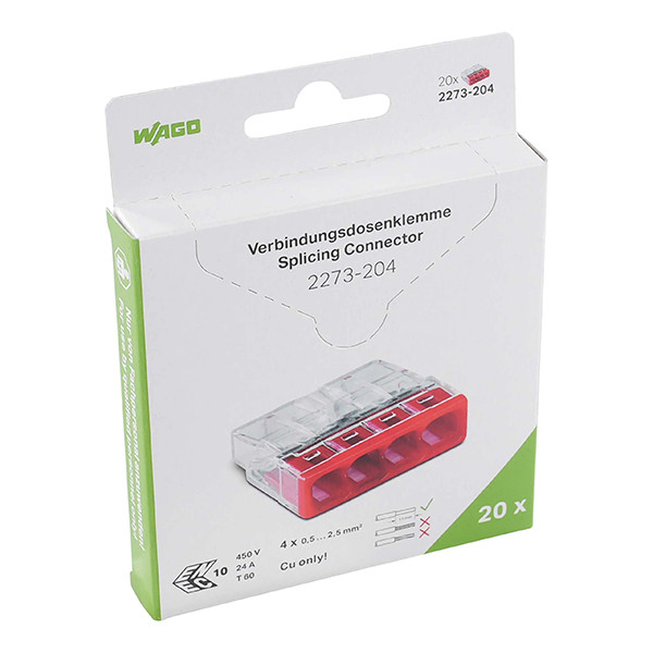 Wago Mini lasklem 4-voudig | 0.5-2.5mm² | 20 stuks  LWA00017 - 1