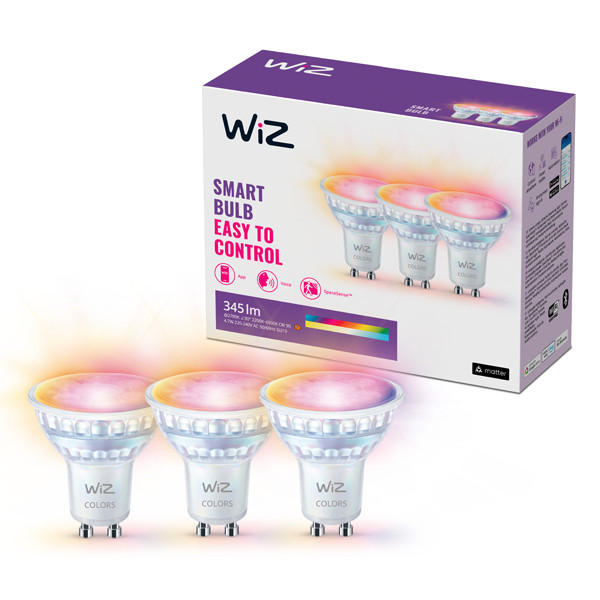 WiZ Connected WiZ Smart Spot GU10 | PAR16 | Helder | RGB + 2200-6500K | 4.7W (50W) 3 stuks  LWI00184 - 1