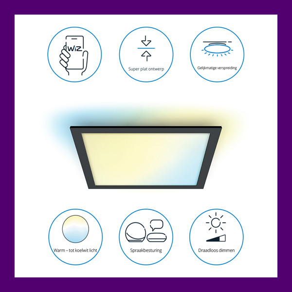 WiZ Connected WiZ Smart plafondlamp | Vierkant | Zwart | 2700-6500K | 12W  LWI00167 - 3