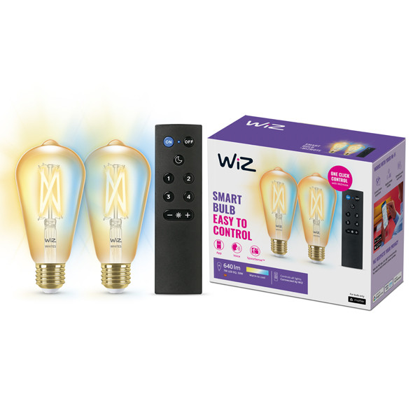WiZ Connected WiZ Starterkit E27 | Edison ST64 | 2000-5000K | 2 lampen en 1 afstandsbediening | 7W (50W)  LWI00141 - 1