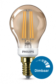 Dimbare kogel filament lamp E14 goud