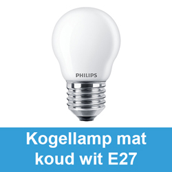 Kogellamp mat koud wit E27